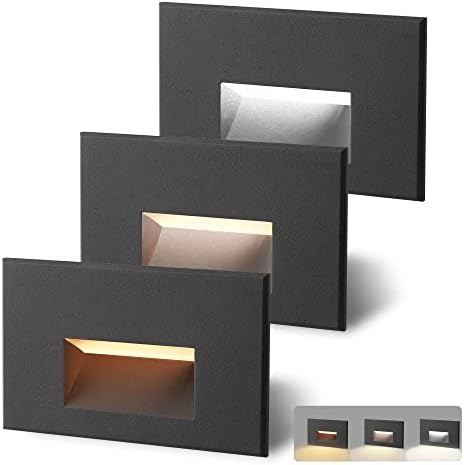 AXOTEXE Step Lights Outdoor Indoor 12V Low Voltage LED Stair Lights 3 Color Adjustable 3000K/4000K/5000K 4W 150LM, IP66 Waterproof, Black, 3-Pack