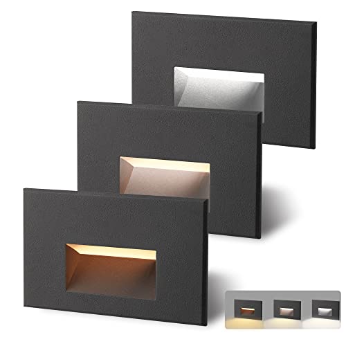 Axotexe Step Lights Outdoor Indoor 12V Low Voltage Led Stair Lights 3 Color Adjustable 3000K/4000K/5000K 4W 150Lm, Ip66 Waterproof, Black, 3-Pack #TOP7