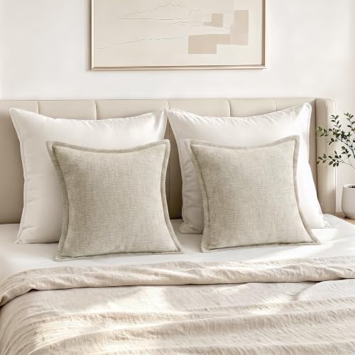 OTOSTAR Couch Throw Pillow Covers 22x22 Inch Beige Gray Soft Chenille Solid Dyed Pillow Covers with Stitched Edge Farmhouse Decorative Cushion Cases for Living Room Sofa Home Decor, Pack of 2 by OTOSTAR - Used condition - Image 9