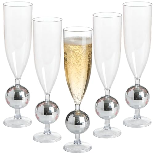 9" 6 oz. Silver Disco Ball Stem Plastic Champagne Flutes