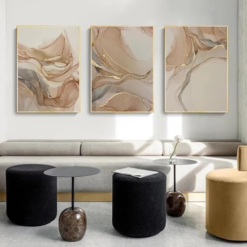 Affiche et impressions abstraites luxe marbre beige triptyque - 2
