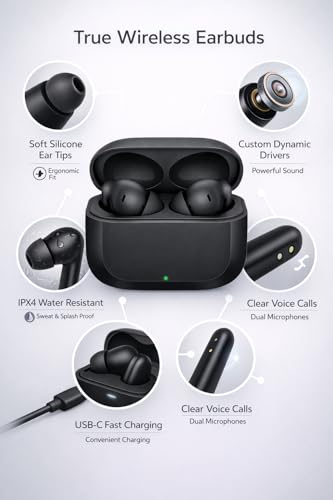 Image of Lynacz Original Wireless Buds 3r Earbuds Compatible with Oneplus, Samsung, Oppo, Realme with Smooth Connectivity Clear Sound Output & Daily Use Comfort (Black) SSA
