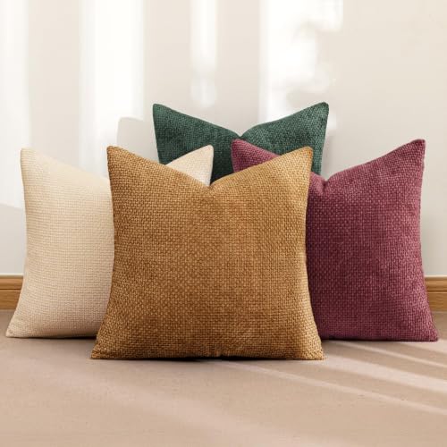 Image of MIULEE Soft Decorative Chenille Pillow Covers Christmas Red Palette 18x18