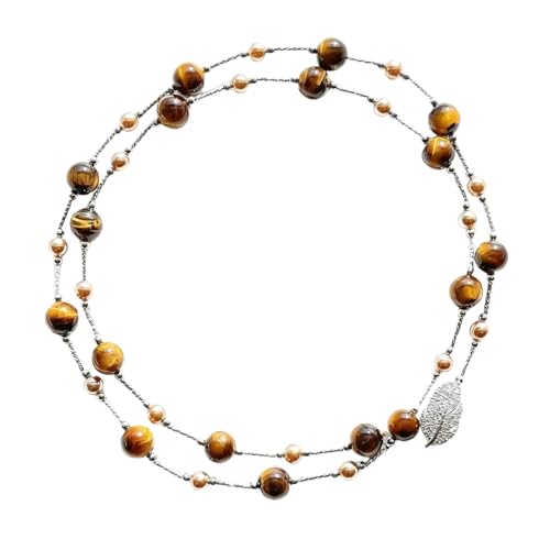 Collier œil de tigre ajustable bijoux bohèmes perles superposées mode femme
