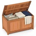 HAPPYGRILL Outdoor Wood Deck Box with Flip Top, Patio Storage Bench for Garden, Poolside, Backyard, 52 Gallon