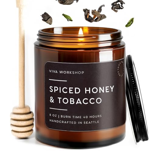 Spiced Honey & Tobacco Scented Candle for Home &ndash; Handcrafted in USA &ndash; Aroma Candle for Relaxing...