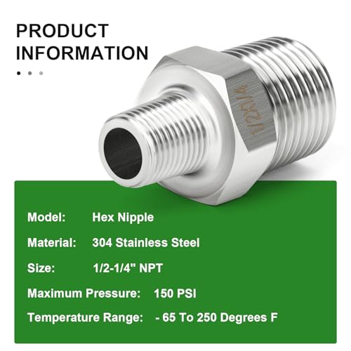 TAISHER 5PCS 304 SS New Hex Nipple, 1/2" NPT Male x 1/4" NPT Male by TAISHER - Used condition - Image 6