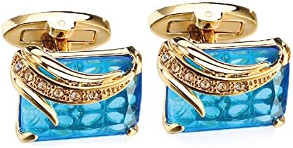 LEPTON Crystal Cufflinks For Men,Christmas Gift Blue Or Black Color Glass Platinum or 18K Gold Plated Luxurious Cufflink With Delicate Gift Box, Perfect For Father Day Wedding Party or Business Significant Occasion