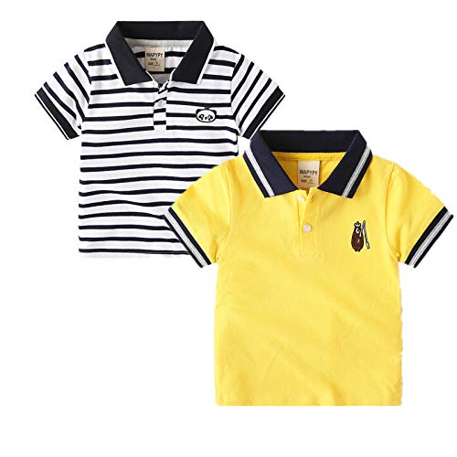 Toddler Boys' 3-Pack Short-Sleeve Polo Tee Shirt, Solid Stripes Tunic Top
