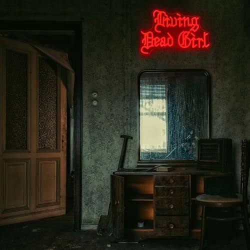 Image of Living Dead Girl Neon Sign Gothic Scary LED Light for Room Halloween Decor | Dimmable Phrase Neon Light Up Sign, Acrylic Red Letter LED Sign, Old English Font Word Neon Light, Bedroom Horror Party Decor