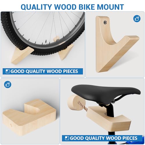 Fahrrad Wandhalterung, Holz Fahrradhalterung Wand mit 50 KG Tragkraft, Fahrrad Aufhängung für Rennrad, Mountainbike, Hybrid, Tandem
