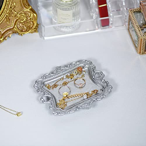 Image of Funly mee Antique Trinket Dish Vintage Metal Jewelry Tray, Ring Holder (Sliver, S)