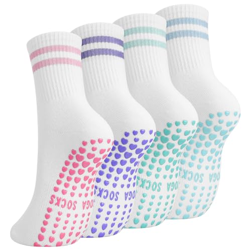 Utensilsto 4 Paar Pilates Yoga Socken, Damen Rutschfeste Socken 38-42, Stoppersocken mit Griffen Antirutschsocken für Damen Mädchen Zuhause Ballett Tanz Fitness
