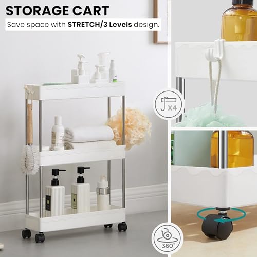 Miniatura 2 de Carro De Almacenamiento, Carrito Auxiliar Con Ruedas. Carro Organizador Divisible, Ahorra Espacio. Carro Plástico Estrecho Para Baño, Cocina, Oficina. 3 Niveles 61 X 40 X 12 Cm