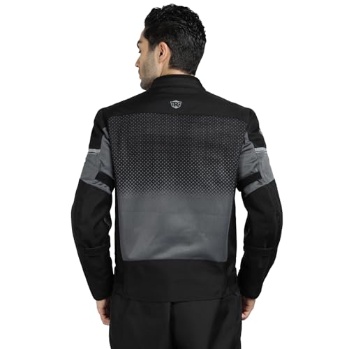 Image of ROYAL ENFIELD HIGH STREET ECO RIDING JACKET|CE level 2 armours at Shoulders & Elbows CE level 2 armour at back, XY CE level 1 armour at Chest|Super soft Neoprene fabric at collar |BLACK M