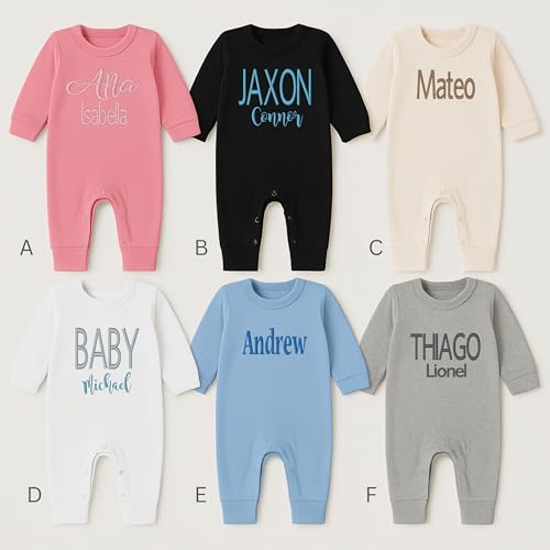 Personalized Embroidered Baby Romper – Custom Name, Long Sleeve Onesie3