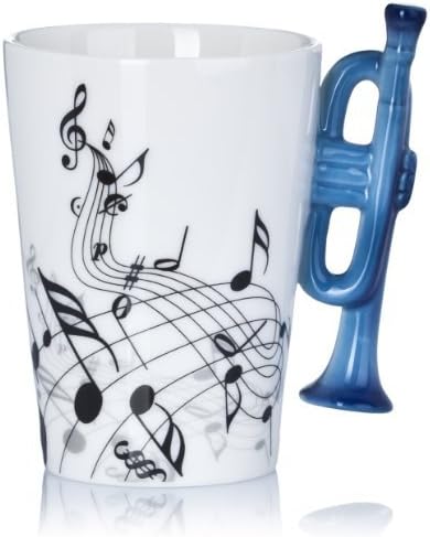 Ceramic Mug with Music Motif Handle - White "Trumpet" Design 0.2l - Tea and Coffee Cup to Give Away - Grinscard
