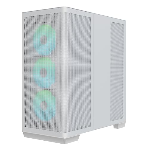 Gabinete para PC APNX C1-R Mid-Tower ATX de alta ventilación, con 4 ventiladores ARGB PWM de 120 mm, 11 ranuras para ventiladores, soporte para radiador de 360 mm, concentrador ARGB PWM de 5 puertos, soporte para placa base con conectores traseros, panel