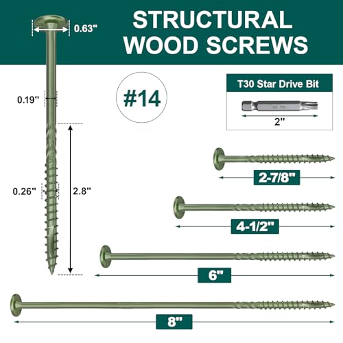 Image of 6 Inch Heavy-Duty Outdoor Deck Screws, 250Pcs Star Drive Decking Wood Screws, Rust Resistant Timber Screws for Timber /Log /Landscaping Wood (#14 x6 Green)