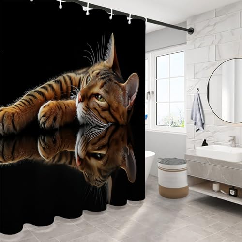 Rideau de douche imperméable et lavable en polyester hydrofuge motif chat pour baignoire - 4