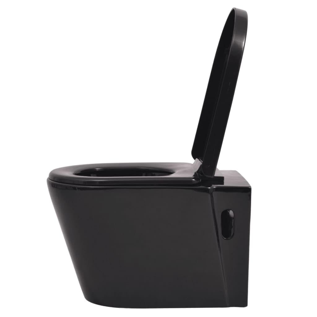 vidaXL WC Sospeso Ceramica Nera Sanitari per Bagno Water Tazza da Parete Muro