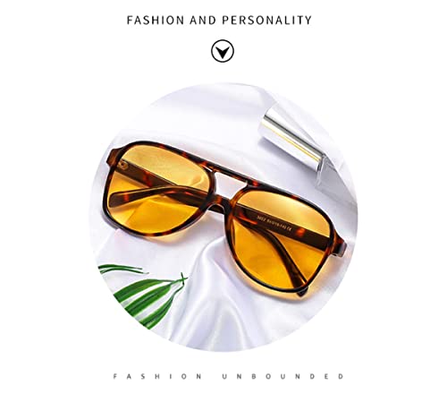 Image of Vintage Aviator Sunglasses for Women Men 70s Glasses Retro Oversized Yellow Lens Shades