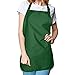 Apron Commercial Restaurant Home Bib Spun Poly Cotton Kitchen Aprons (3 Pockets) in Dark Green 2 Pack