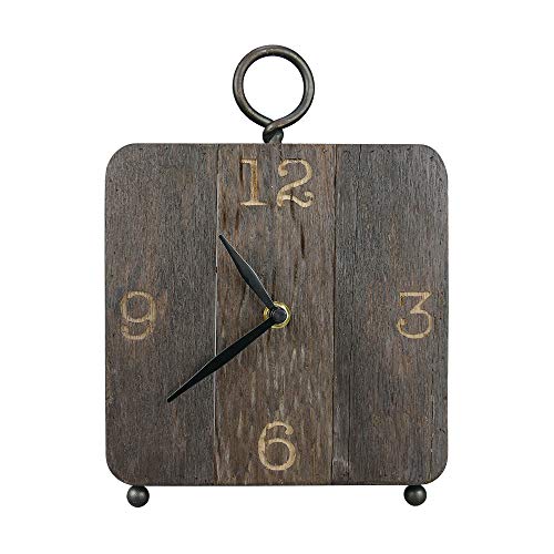 NIKKY HOME 7" x 10" Antique Wooden Table Desk Clock with Handle