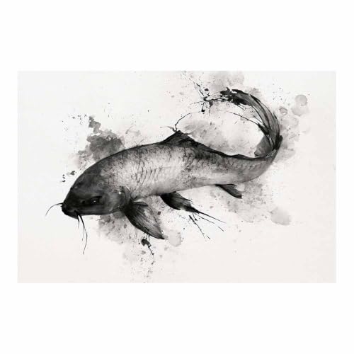 Toile poisson koi encre XENIOU tableau noir et blanc multicolore pour salon 70x100cm