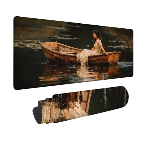 Tapis de souris XXL jaune imperméable à bords cousus anti-effilochage