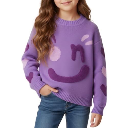 Image of WELAKEN Girls Sweater Colorful Patterned Crewneck Long Sleeve Knit Pullover