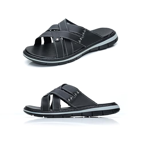 MGGMOKAY Men's Slide Sandal Mens Leather Sandals Comfortable Lightweight Summer Casual Beach Slides for Men2