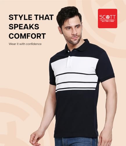 Image of Scott International Men's Rich Cotton Regular Fit Striper Polo T-Shirt |