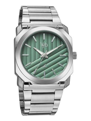 Image of Fastrack Vyb Challenger with Quartz Analog Green Dial Silver Stainless Steel Strap Watch for Men - FV30045SM01W
