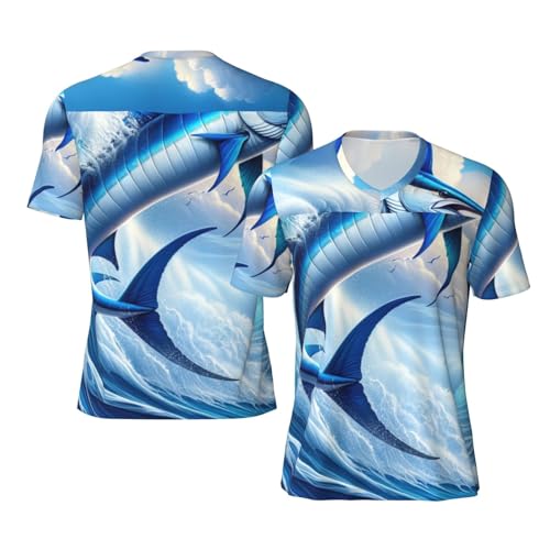 Stylish Athletic Sports Jersey Marlin-Fish-Bursts-Wave Men's Rugby Jersey X-Large Black
