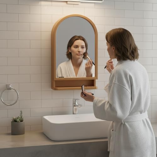 Image of BRANCO Plastic Ideal Mirror Cabinet | Multipurpose Cabinet | Wall Mounted Hanging Mirror Bathroom Accessories | Mirror Cabinet for Living Room, Bathroom, Bedroom (Champagne Gold)