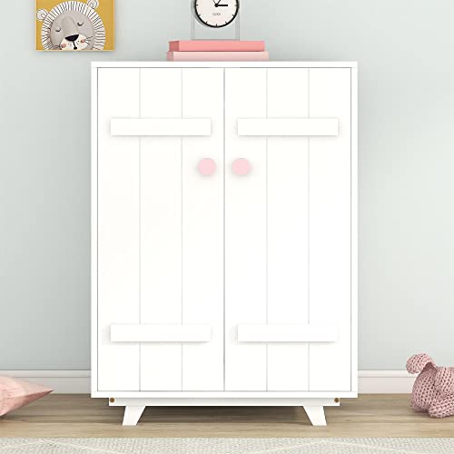 Softsea Kids Wardrobe With Hanging Rod, Wooden Wardrobe Closet With 2 Doors, Freestanding Wardrobe Cabinet, Clothes Hanging Storage Rack For Boys Girls (White) #TOP20