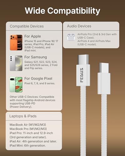 Image of FEDUS ZETTA-X3I 60W USB C to Type C Cable 1M Original,3A PD Fast Charging USB C Cord, 480Mbps Data Sync,Compatible For iPhone 17 /16 /15 Pro Max,Samsung Galaxy S26 /S25 Ultra,MacBook M4 /M3M2,iPad Pro