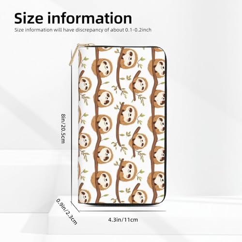 Leather Thin Slim Wallets for Women & Men - Cute Sloth 1 Print Card Wallet Holder with Zipper2