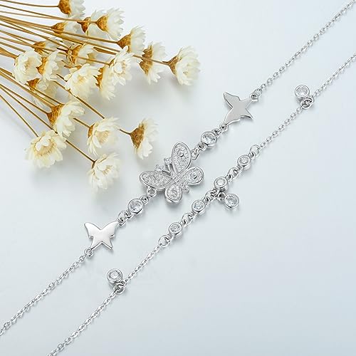 Image of VONALA Evil Eye Anklet 925 Sterling Silver Irish Celtic Knot /Witches Knot /Claddagh /Infinity Heart /Butterfly /Pineapple Chain Hotwife Anklet Foot Ankle Jewerly Gift for Women Mother Wife Sisters