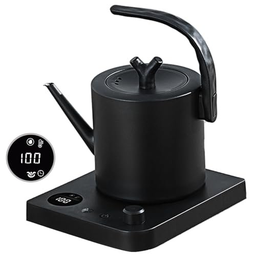 Hervidor de acero inoxidable con ajuste de temperatura, hervidor de 1L con cuello de cisne, 360°Base, antiquemaduras inteligente, protección de apagado automático a alta temperatura, negro mate