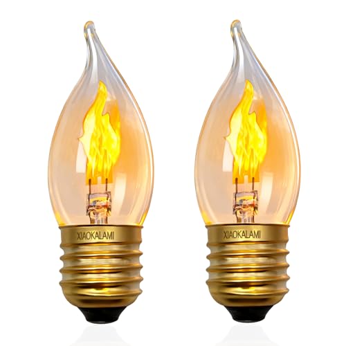 XIAOKALAMI C11/C35 LED Flame Effect Bulb, E26 Base, Orange 2-Mode