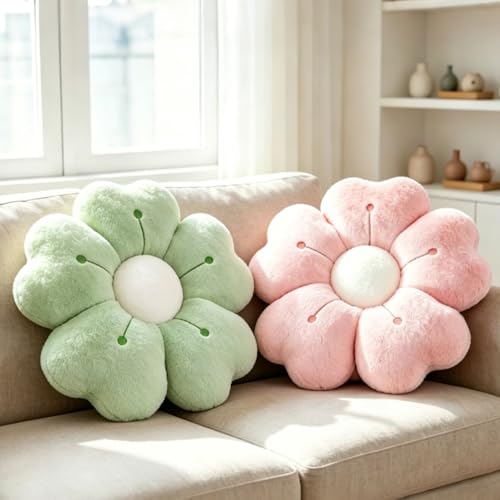 KUWUNG Lot de 2 coussins de sol en forme de fleur - 35 cm - Doux - En forme de fleur - Tatami - Joli coussin de marguerite - Pour chambre, canapé, chaise,...