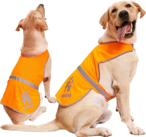 IDOU 2ピース オレンジ反射犬用安全ベスト - ウォーキング、ジョギング、トレーニングのための高い視認性 - サイズ L（Amazon）