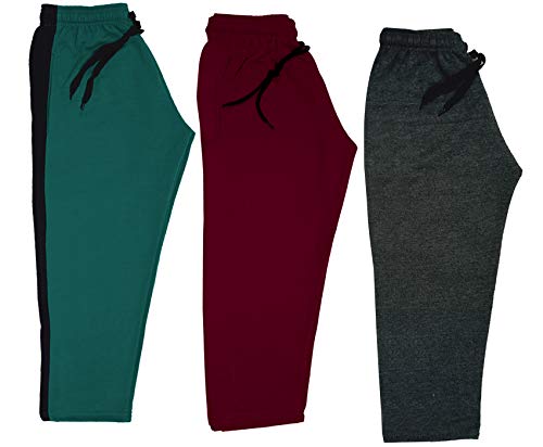 Image of indi weaves Kids Unisex Solid Fleece Warm Track Pants Winter Lower for Boys & Girls (Dark Grey; Maroon; Green; 3-4 Years) Pack of 3