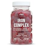 Iron 28mg Gummies with Vitamin C, Niacin, Vitamin B6, B5, B12, Folic Acid & Biotin – 60 Vegan Gummies – Tapioca Base – Cherry Flavour – by Alpha01