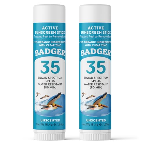 Image of Badger Mineral Sunscreen Face Stick SPF 35, 97% Organic Unscented Zinc Oxide Travel Sunscreen, Coral Reef Safe Travel Size Stick, .65 oz, 2-Pack