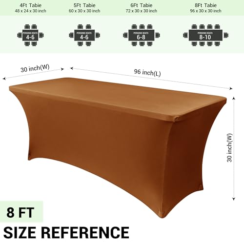 Image of Obstal 8Ft Stretch Spandex Table Cover for Standard Folding Tables - 2 Pack Universal Rectangular Fitted Tablecloth for Party, Banquet, Events, Trade Show (Light Coffee, 96L x 30W x 30H Inches)