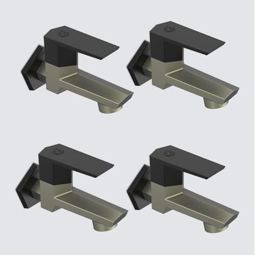 Image of RN PTMT Bib Cock for Bathroom | 15mm Foam Flow Water Tap with Flange | Luxury G20 Series Faucet | High-Grade Engineering Polymer Tap | Graphite Black Dual | Pack of 4