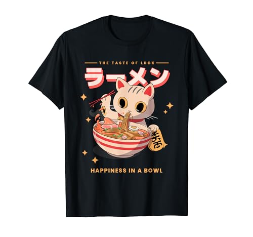 Japonés Ramen gatos Anime Japón Maneki-neko gato de la suerte Kawaii Camiseta